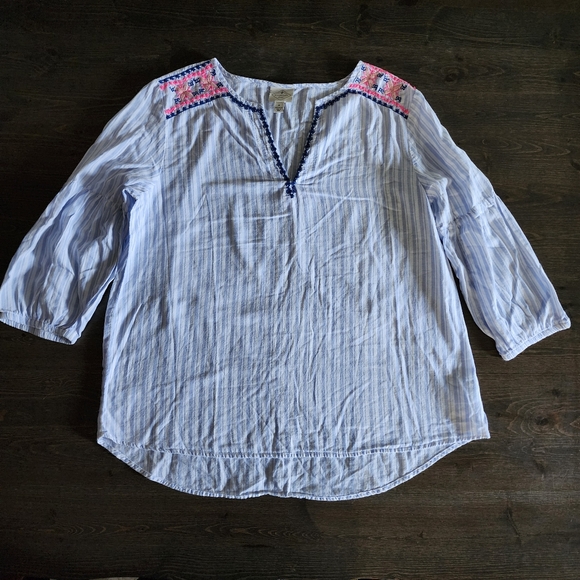 St John's Bay Striped Whimsical Floral Embroidered Peasant Blouse, size Small - Picture 8 of 8